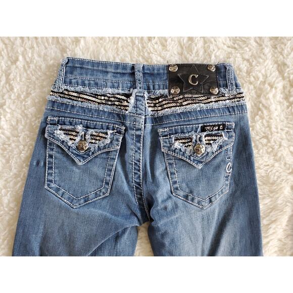 Miss C Women's Skinny Jeans Size 24x30 Blue Mid Rise Flap Pockets Stretch Sequin - Picture 9 of 10